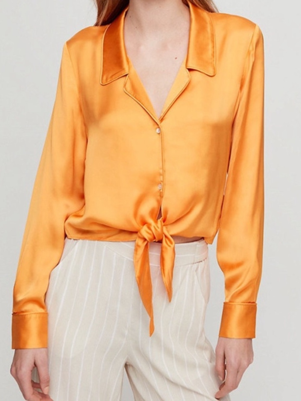NEW Wilfred Peaufiner Tie Front Blouse Orange Tuscan Sun 100% Cupro Satin